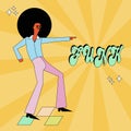 Funk and disco party dancer in cool cartoon style. Man dressed in 1970s fashion. Funk music poster